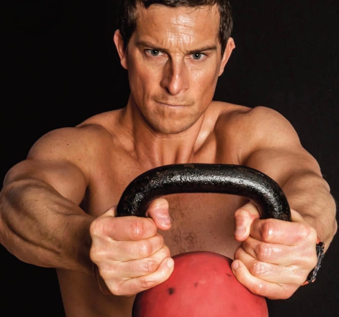 Bear Grylls training with a kettlebell