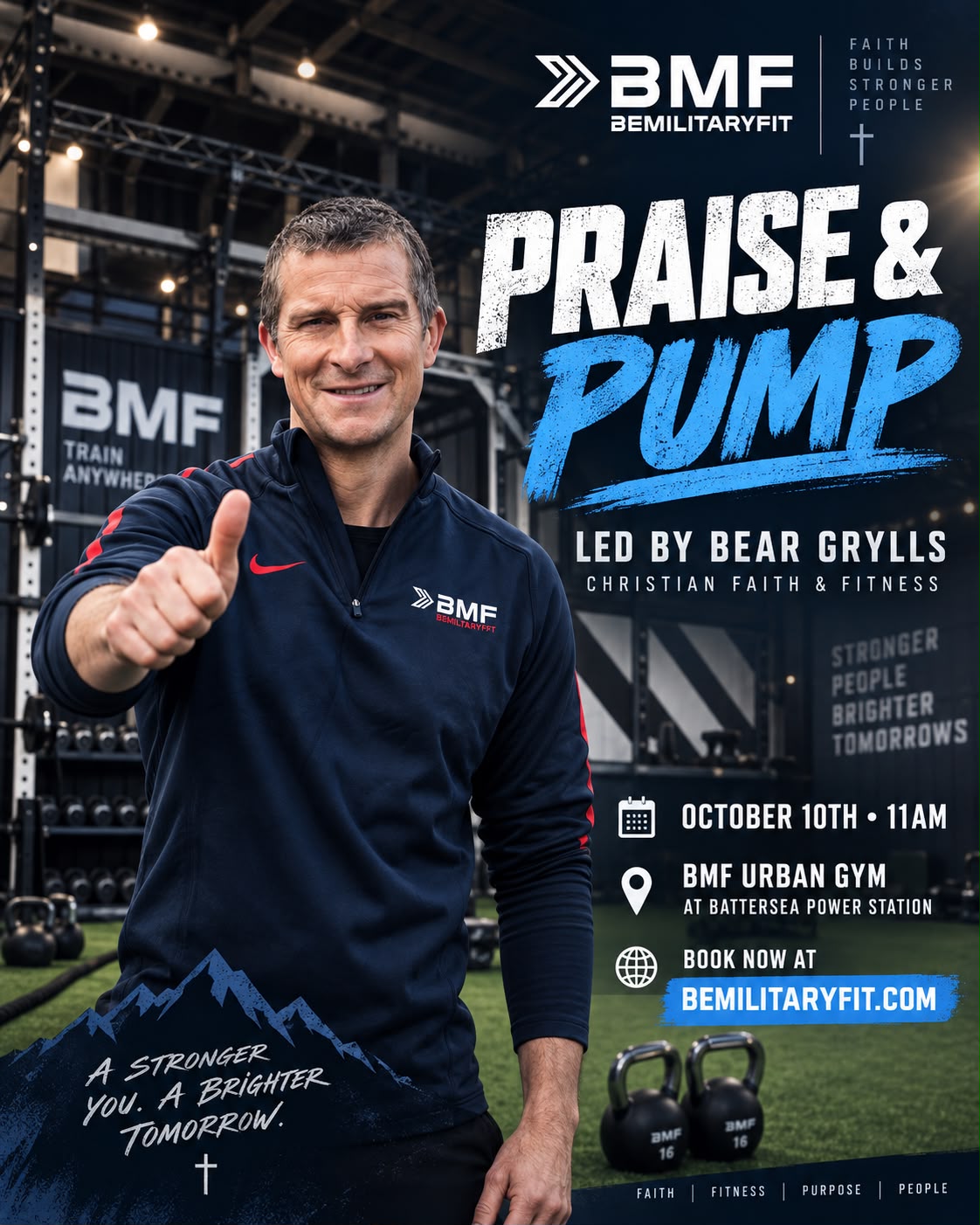 Praise & Pump poster, led by Bear Grylls